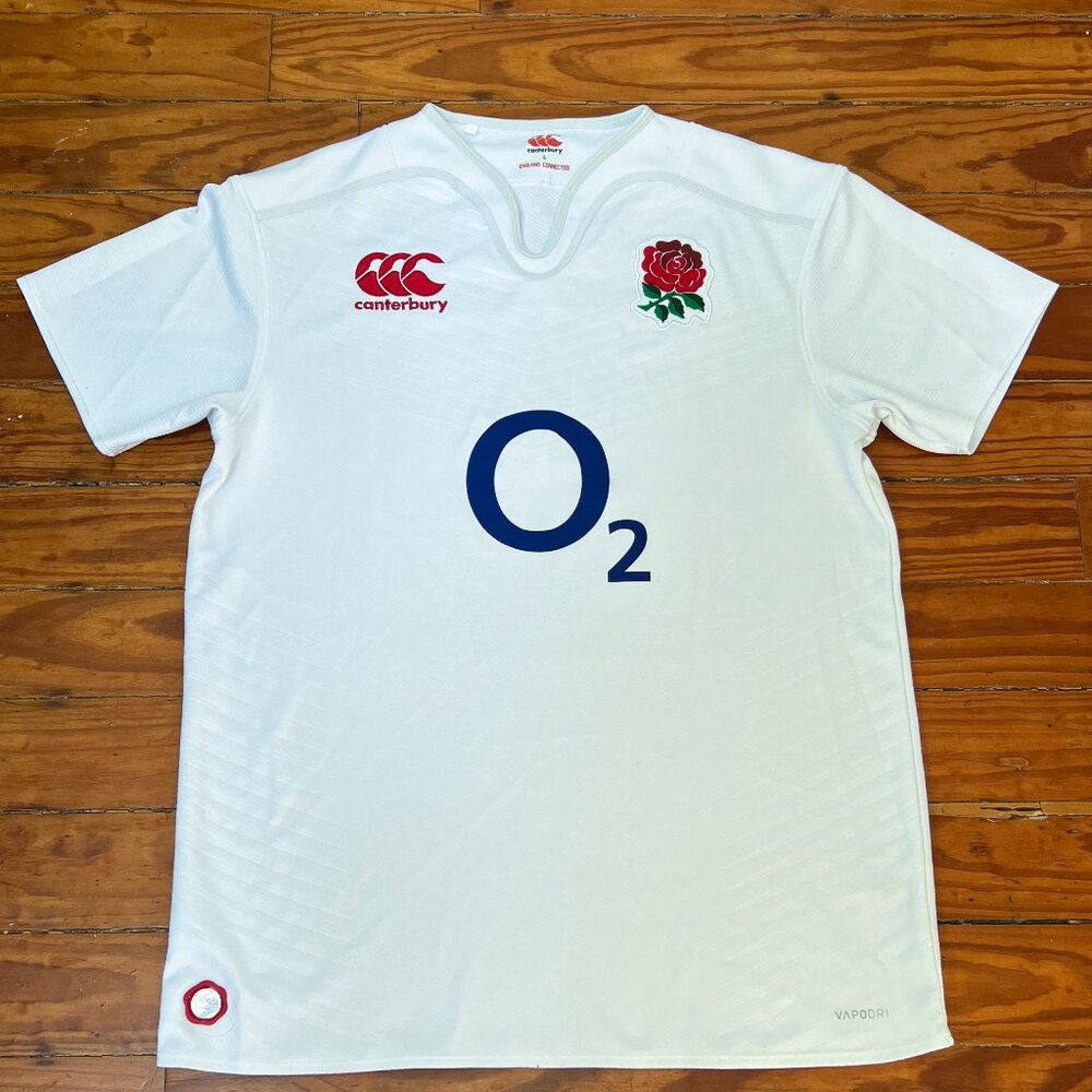 England Rugby Jersey by Canterbury – 2015 Vapodri Kit, O2, Customizable, Size L